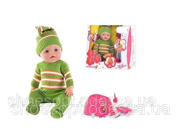 Лялька пупс Малятко Baby інтерактивний у в'язаному одязі, посуд, горщик, підгузок, магнітна соска
