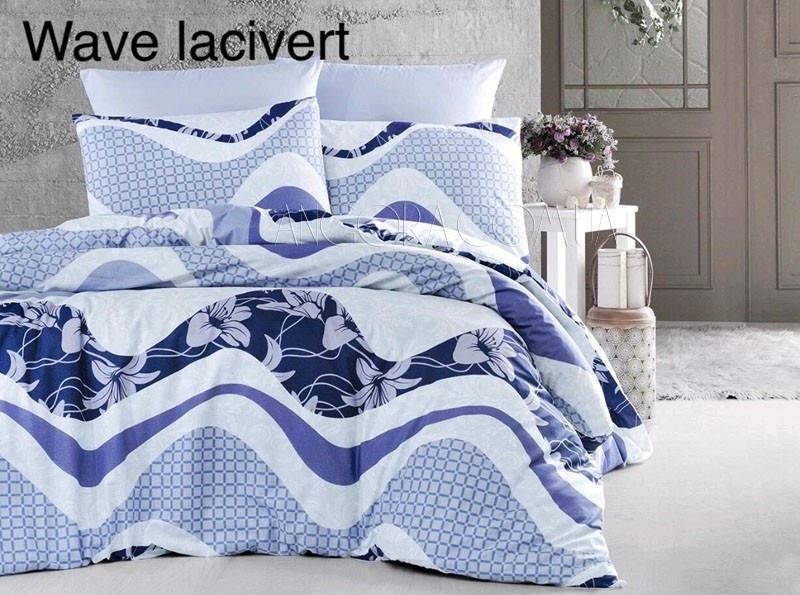 Постільна білизна євро розміру "Wave Lacivert" ранфорс Issi Home 100% бавовна
