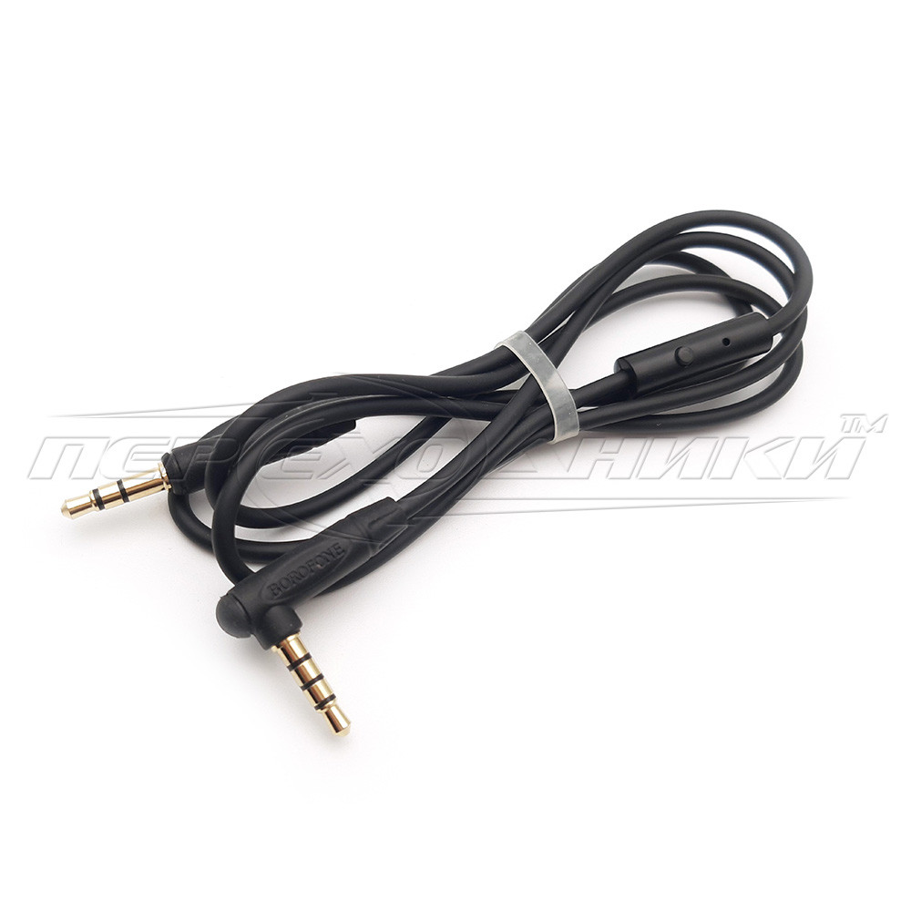 Аудіо кабель AUX 3.5 mm jack з пультом і мікрофоном, 1.0 м, чорний(хороша якість)