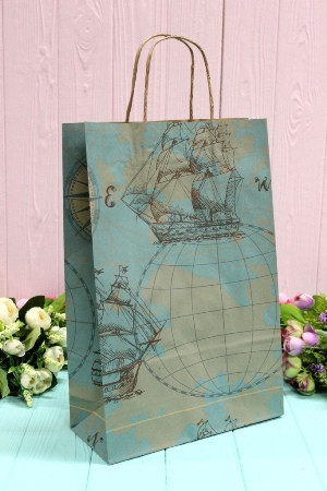 Пакет подарунковий крафт Географія 24*37*10см ПАК-1027БР, фото 1