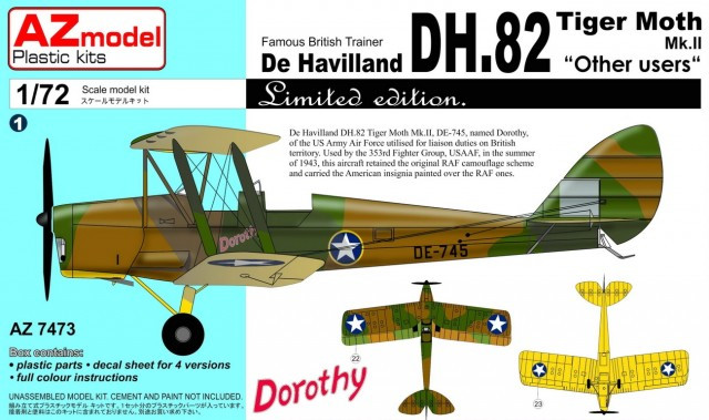 Пластикова модель 1/72 AZ model 7473 британський навчально-тренувальний DH.82 Tiger Moth Mk.II USAF,Poland