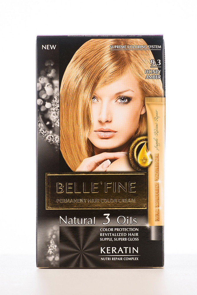 Фарба для волосся з аміаком кремоподібна Болгарія BELLE’FINE 9.3 Бурштиновий мідний, фото 1