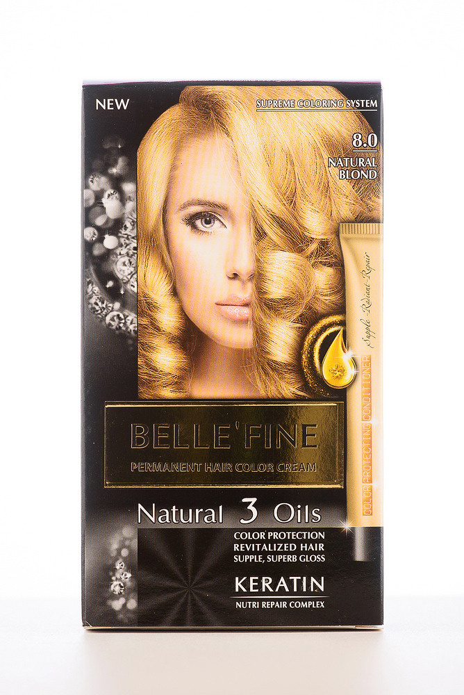 Крем-фарба для волосся з аміаком болгарська стійка BELLE’FINE 8.0 Натурально-русявий, фото 1