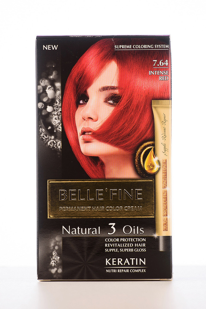Крем-фарба для волосся з аміаком стійка BELLE’FINE 7.64 Насичено-яскраво-червоний, фото 1