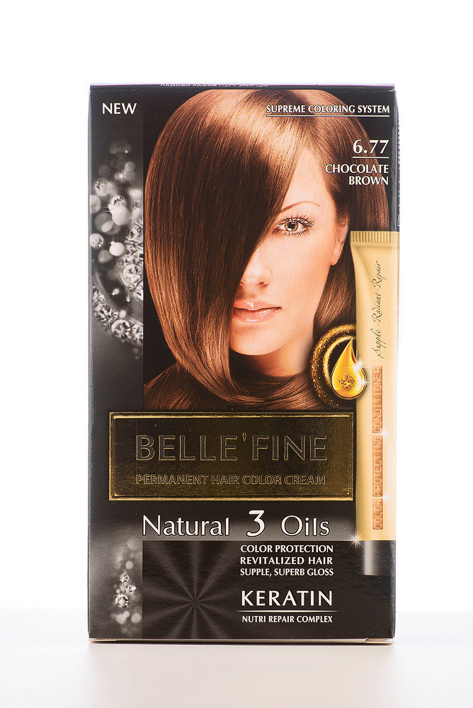 Стійка крем-фарба для фарбування волосся BELLE’FINE 6.77 Шоколадно-коричневий, фото 1