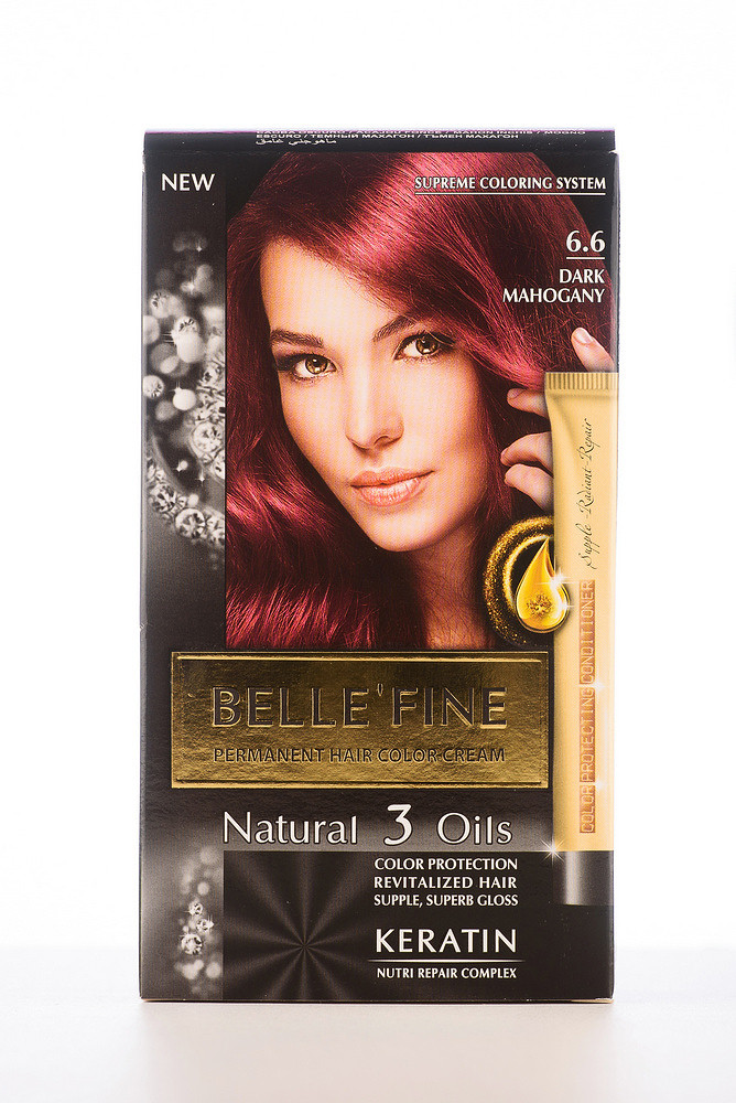 Кремоподібна фарба для фарбування волосся стійка BELLE’FINE 6.6 Темний махагон, фото 1