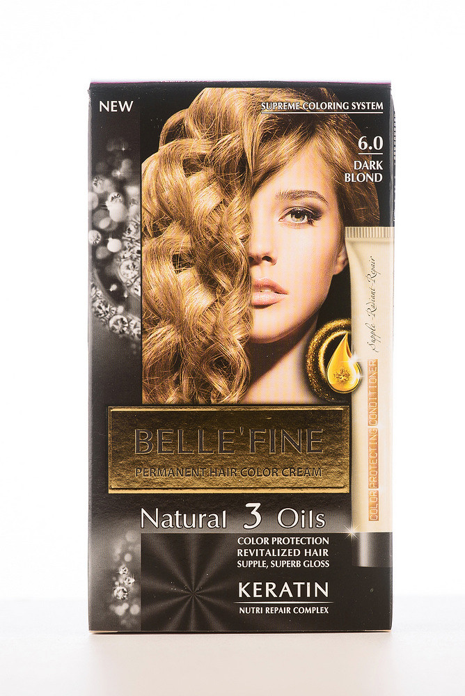 Фарба для волосся кремоподібна стійка болгарська BELLE’FINE 6.0 Темно-русявий, фото 1