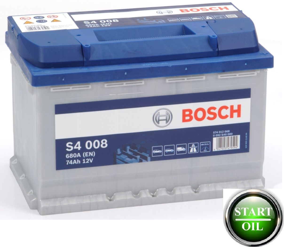 Акумулятор BOSCH (S4 008) 74Ah 680A R+ 0092S40080