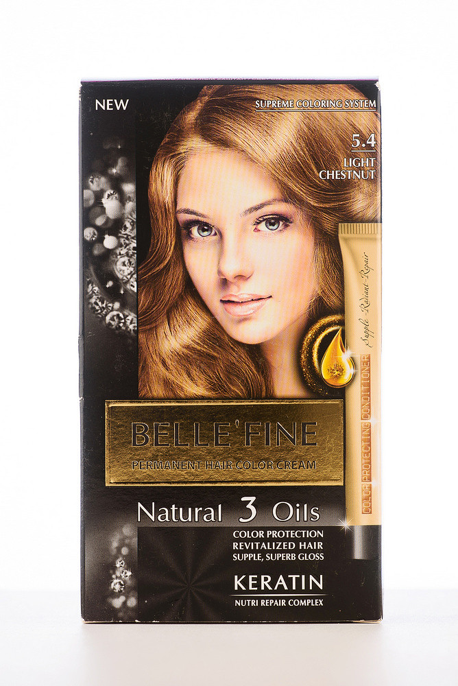 Крем-фарба для фарбування волосся болгарська стійка BELLE’FINE 5.4 Світлий каштан, фото 1