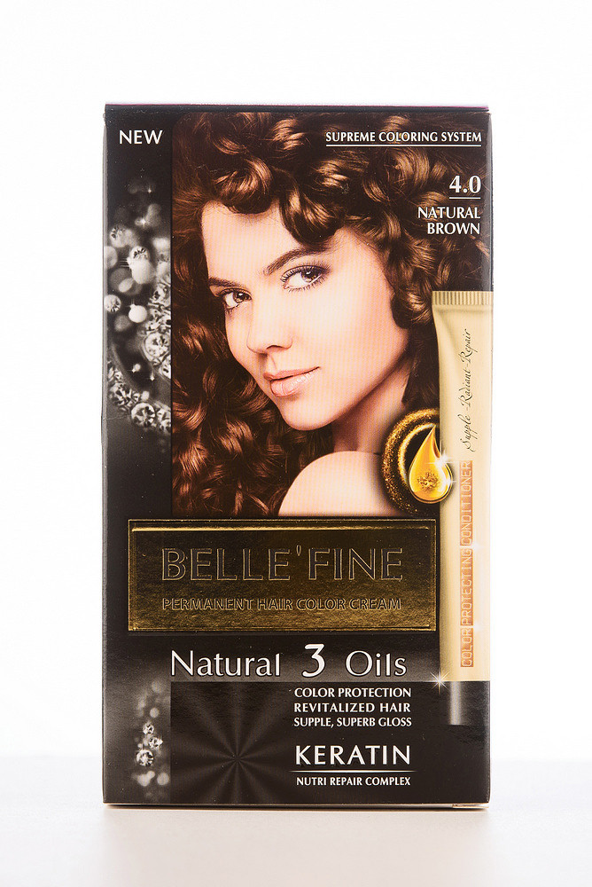 Стійка крем-фарба для фарбування волосся 4.0 Натурально-коричневий BELLE'FINE