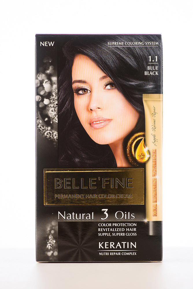 Стійка крем-фарба для блискучого волосся 1.1 синьо-чорний Belle'Fine, фото 1