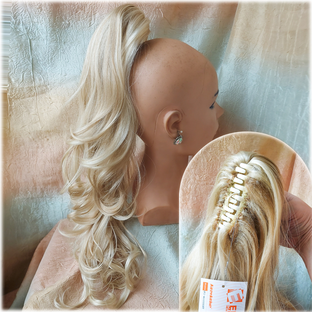 Хвіст шиньон хвилястий на крабі пшеничний блонд SP2-613/24BHL, фото 1