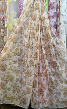 Тюль шифон із квітами коричневими