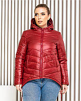 Куртка демісезонна коротка БАТАЛ вишня/бордового кольору арт.210