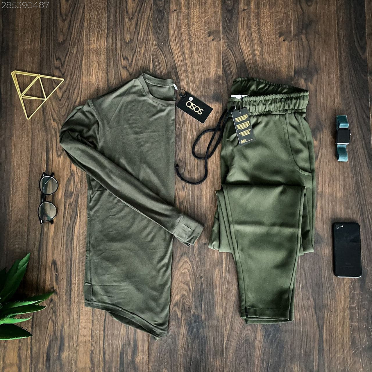 Стильний чоловічий комплект зелений хакі лонгслів хакі штани Розміри: S, M, L, XL