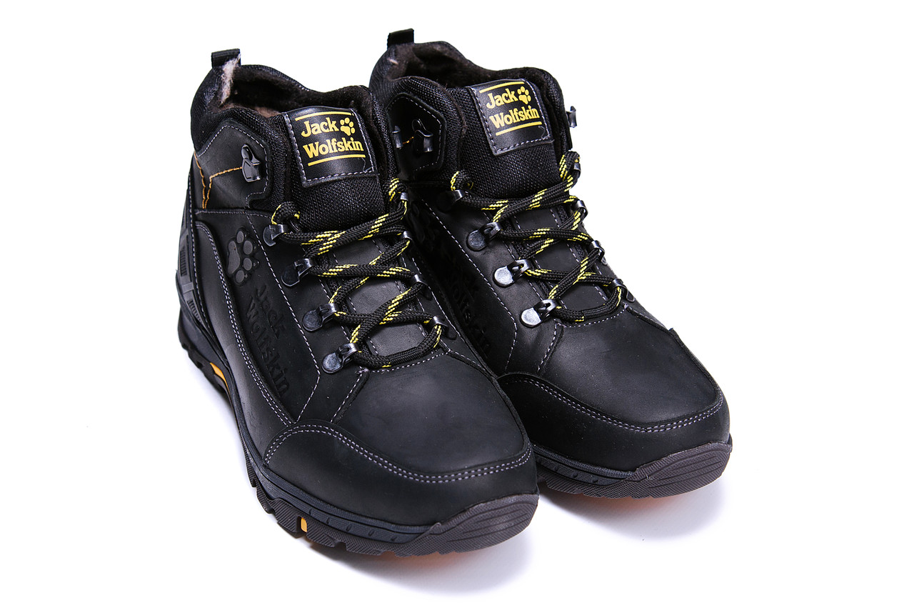 Чоловічі зимові шкіряні черевики Jack Wolfskin Black Чорні з хутром