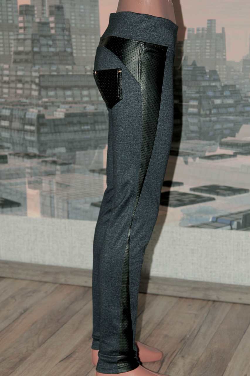 Лосіни-брюки джинс зі вставкам із шкірозамінника