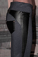 Лосіни-брюки джинс зі вставкам із шкірозамінника, фото 3