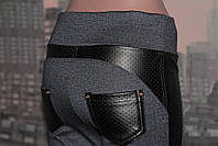 Лосіни-брюки джинс зі вставкам із шкірозамінника, фото 4