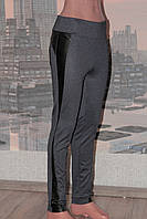Лосіни-брюки джинс зі вставкам із шкірозамінника, фото 5