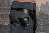 Лосіни-брюки джинс зі вставкам із шкірозамінника, фото 2