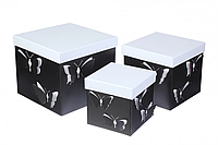 Набор подарочных коробок квадратных черно-белых "Бабочки 3D" (комплект 3 шт)