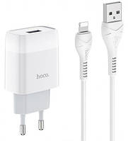 Сетевое зарядное устройство для телефона + кабель Apple Lightning HOCO C72A |1USB, 2.4A| Белый