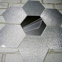 Комплект акрилових наклейок «Сота» 180×156×90 мм матове-мраморне срібло з дзеркалом 7 шт.
