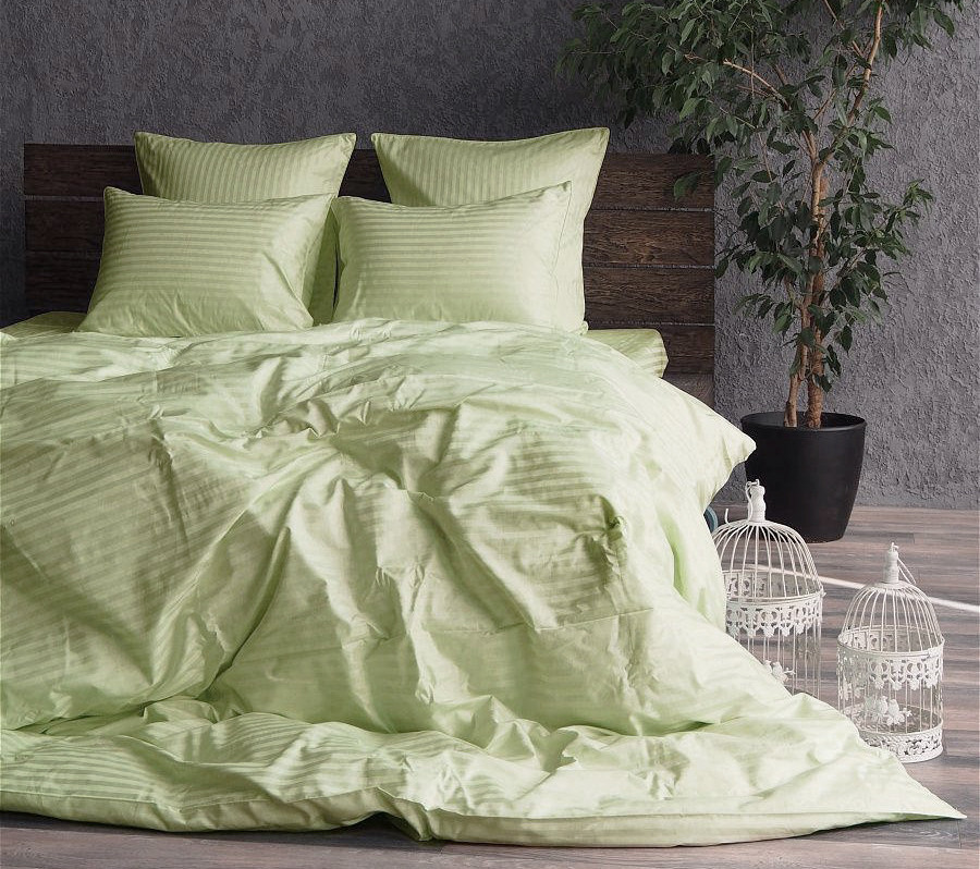 Двоспальний комплект постільної білизни з 4 наволочками_кольоровий страйп-сатин люкс (16887), фото 1