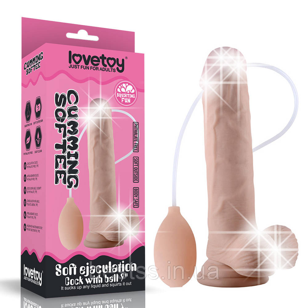 Фалоімітатор з мошонкою і сім'явипорскуванням Cumming Softee Soft Ejaculation Cock With Balls 9"