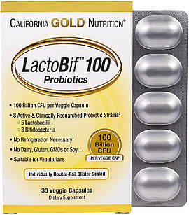 California Gold Nutrition LactoBif Probiotics 100 Billion CFU 30 капсул