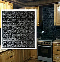 Самоклеючі 3D панелі декоративні шпалери Wall Sticker 700х770х7мм чорний цегла.