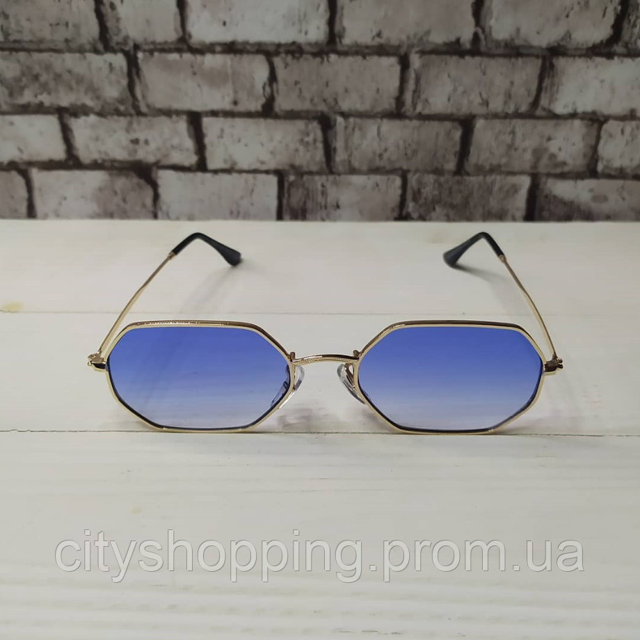 Шестиугольные солнцезащитные очки с синими стеклами, модные очки шестигранник, очки для стиля Polaroid - фото 2 - id-p1397415849