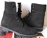 Супер! зимові жіночі чоботи черевики Тімби теплі чорні замшеві черевики на шнурках, фото 2