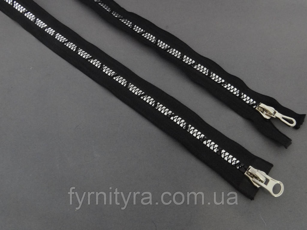 Блискавка трактор декор 90 см, 110 см 2 кірки.No8 чорна зі сріблом