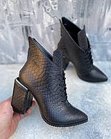 Шикарные женские черные ботильоны имитация кожи питона на квадратном каблуке, размеры 36-41