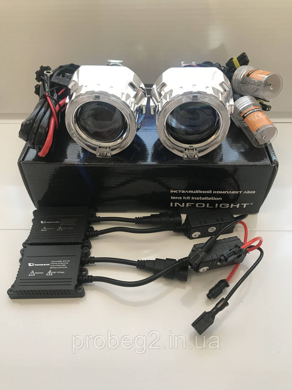 Бі лінзи Infolight Ultimate G5 з ангельськими очками та ксенон h1 6000 k + 50% з лампами на кераміці