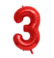 Фольгована цифра Slim STAR червоний "3" 40" (102см) в упаковці