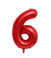 Фольгована цифра Slim STAR червоний "6" 40" (102см) в упаковці
