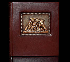 Фотоальбом в шкіряній палітурці з об'ємним тисненням і дизайнерськими листами "Дружна сім'я"