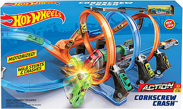 Моторизований трек Хот Вілс "Гвинтове зіткнення" Hot Wheels Corkscrew Crash Motorized Track, фото 2