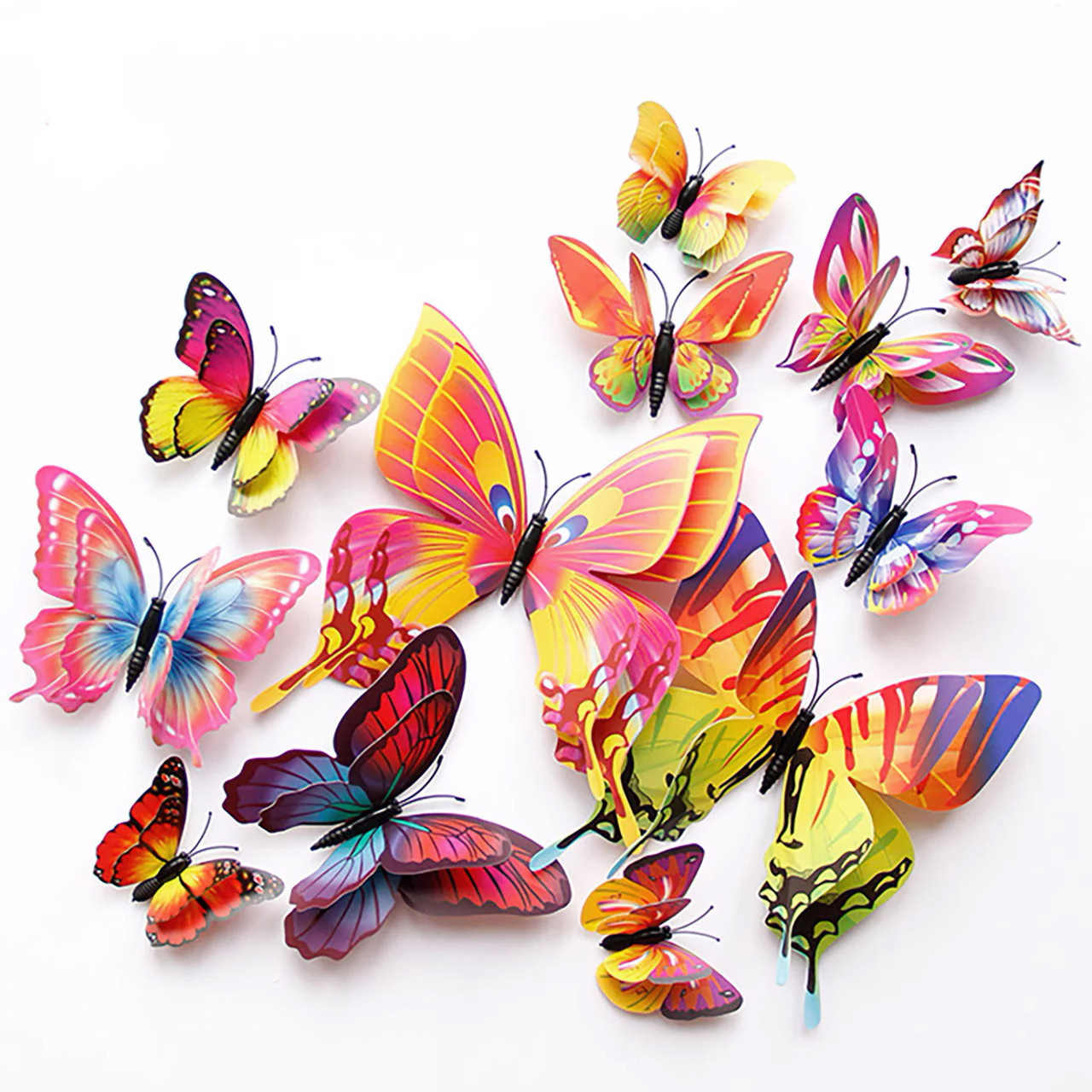 3D бабочки для декора двойные - 12 шт. Наклейки-бабочки на стену "Разноцветные". - фото 1 - id-p1042226537