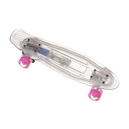 Скейт Пенні борд Penny Board світний прозорий з LED-підсвіткою 850 (рожеві колеса), фото 1
