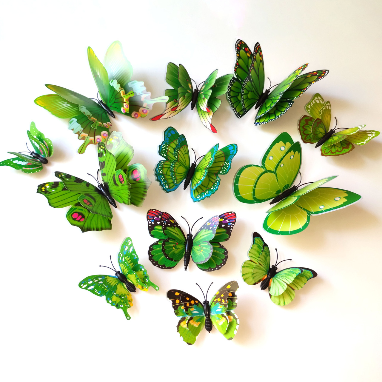 3D бабочки для декора двойные - 12 шт. Наклейки-бабочки на стену "Зеленые". - фото 6 - id-p1042223191