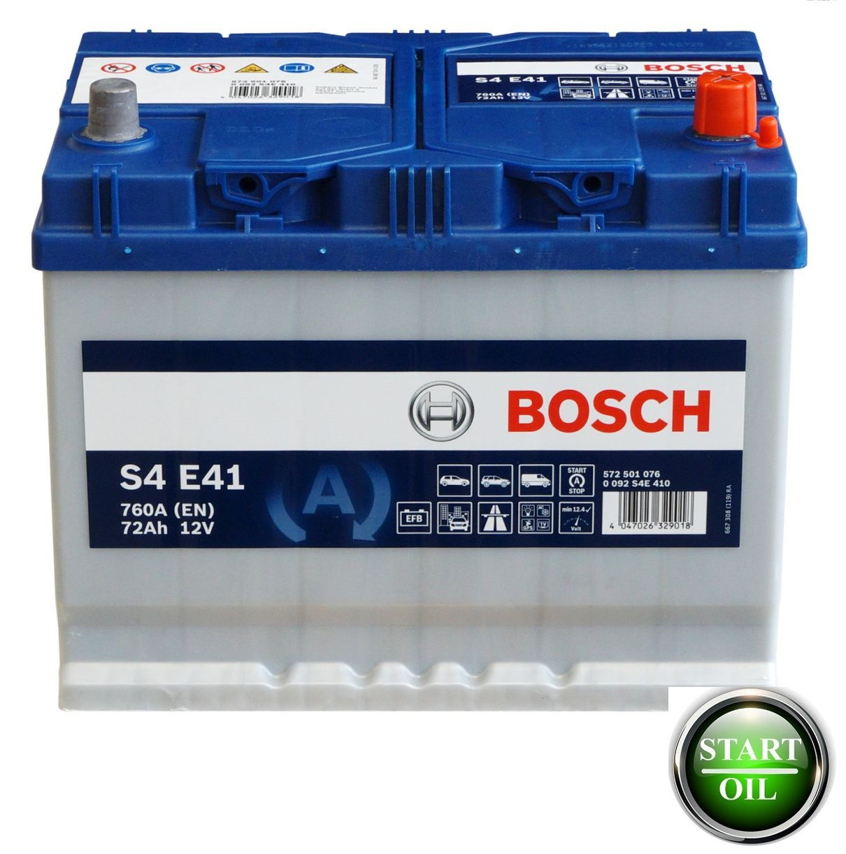 Акумулятор BOSCH EFB 72Ah 760 (S4 E41) R+ 0092S4E410