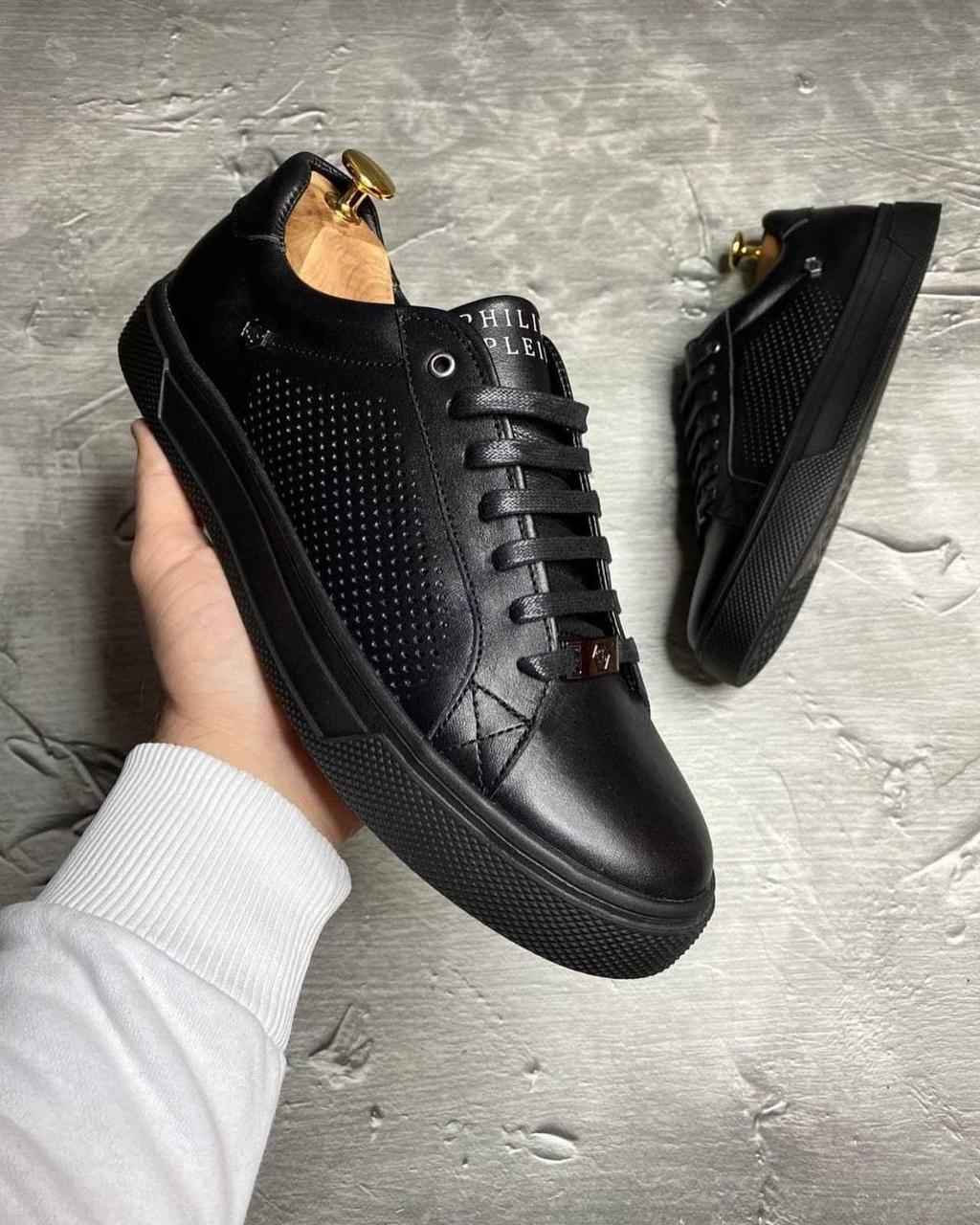 Чоловічі шкіряні кеди кросівки з перфорацією Philipp Plein, фото 1