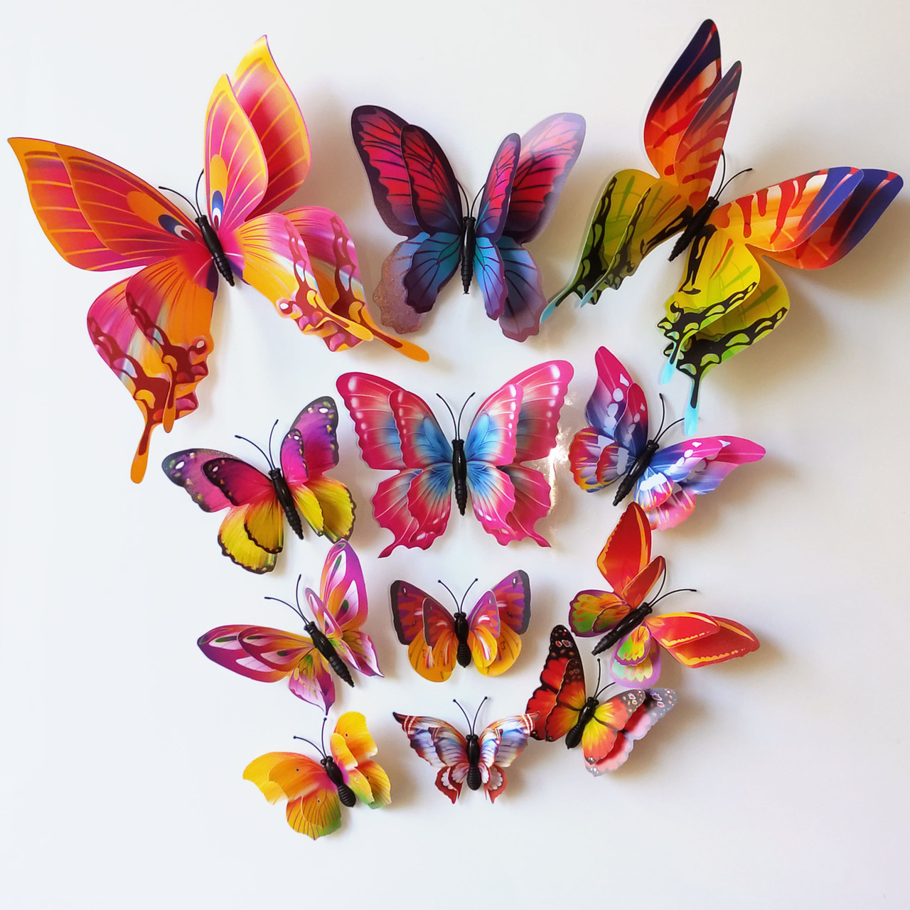 3D бабочки для декора двойные - 12 шт. Наклейки-бабочки на стену "Разноцветные". - фото 2 - id-p1042226537
