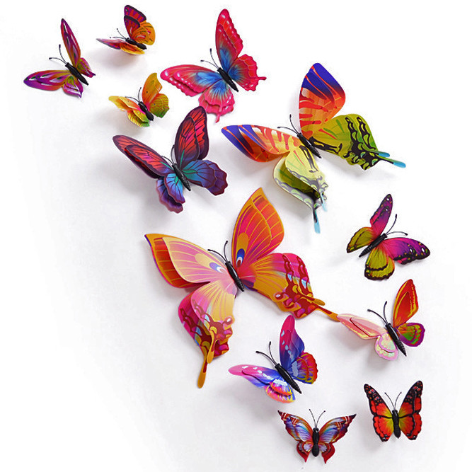 3D бабочки для декора двойные - 12 шт. Наклейки-бабочки на стену "Разноцветные". - фото 8 - id-p1042226537