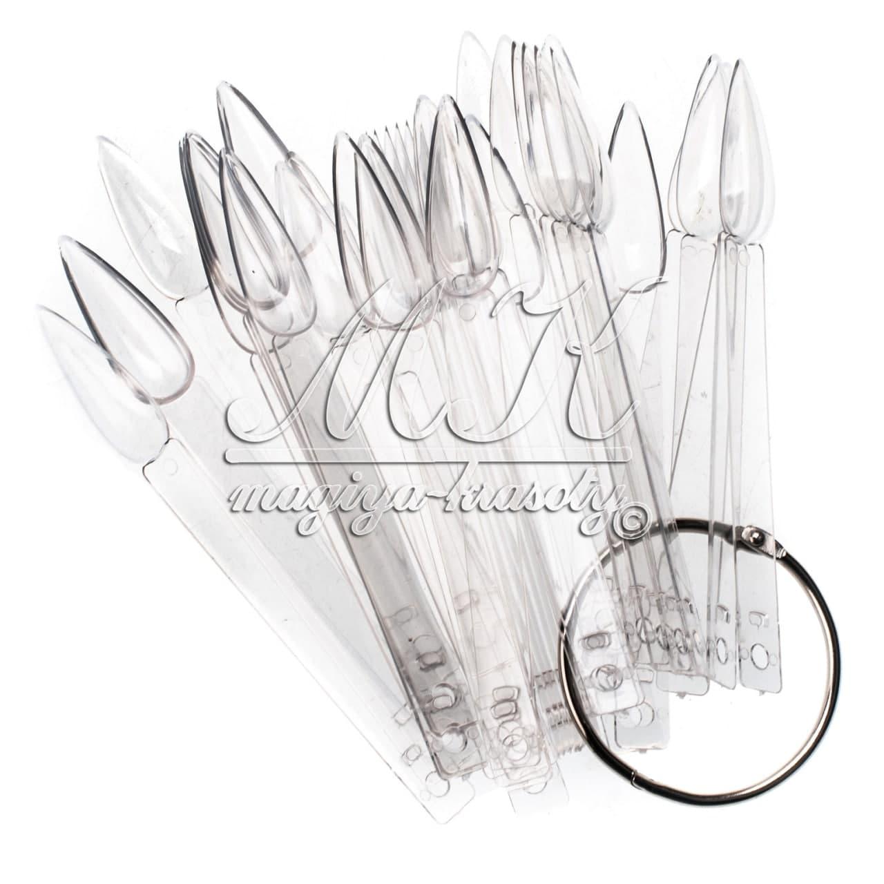 Віяло, типси гострий овал, для зразків на кільці (50 шт) (прозорі, матові)