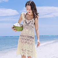 Ажурное пляжное платье - туника бежевый